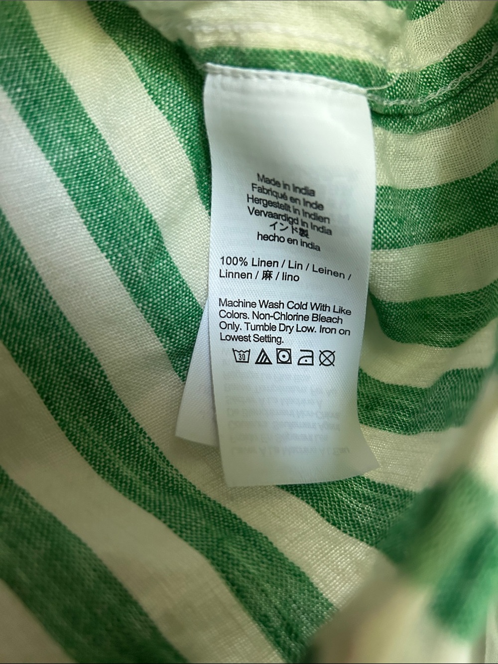 J. Crew Green and White Vertical Stripe V-Neck Blouse 100% Linen - Picture 3 of 4